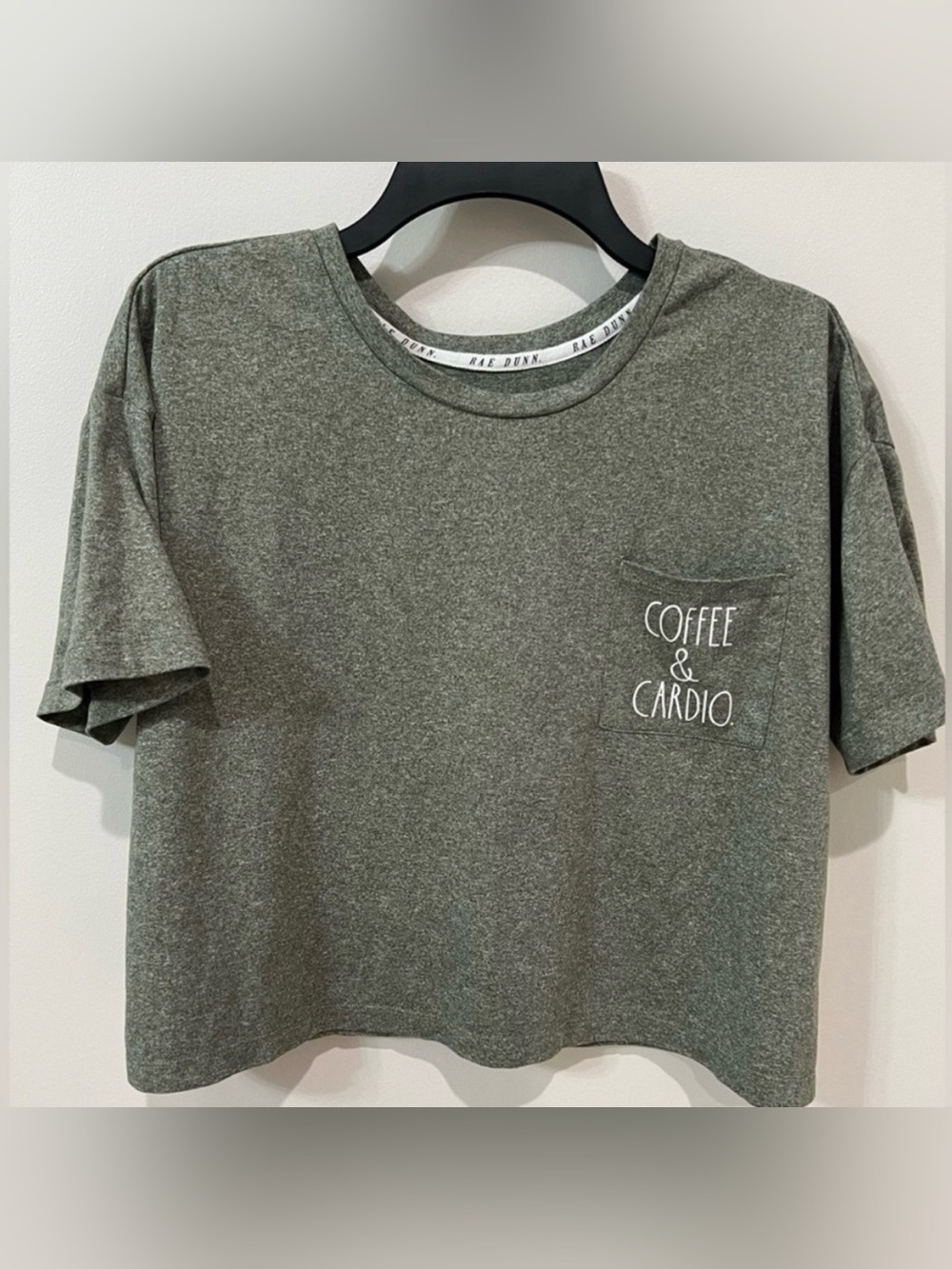 Rae Dunn Green Coffee & Cardio Cropped Tee